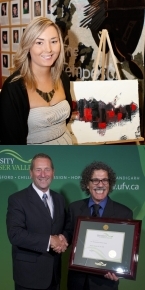 Top: Tara-Lynn Kozma-Perrin, BFA '07; 2011 Comm. Wine Label competition winner Bottom: Distinguished Alumni recipient Shirzad Ahmed with Tony Luck