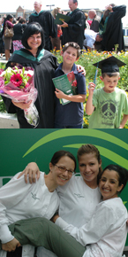 Graduation celebrations, Top: Beth Maenpaa, BA '09. Bottom: Culinary Arts graduates