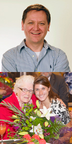 Top: Faculty member Carl Peters. Bottom: Donor Jean Scott with a student award recipient